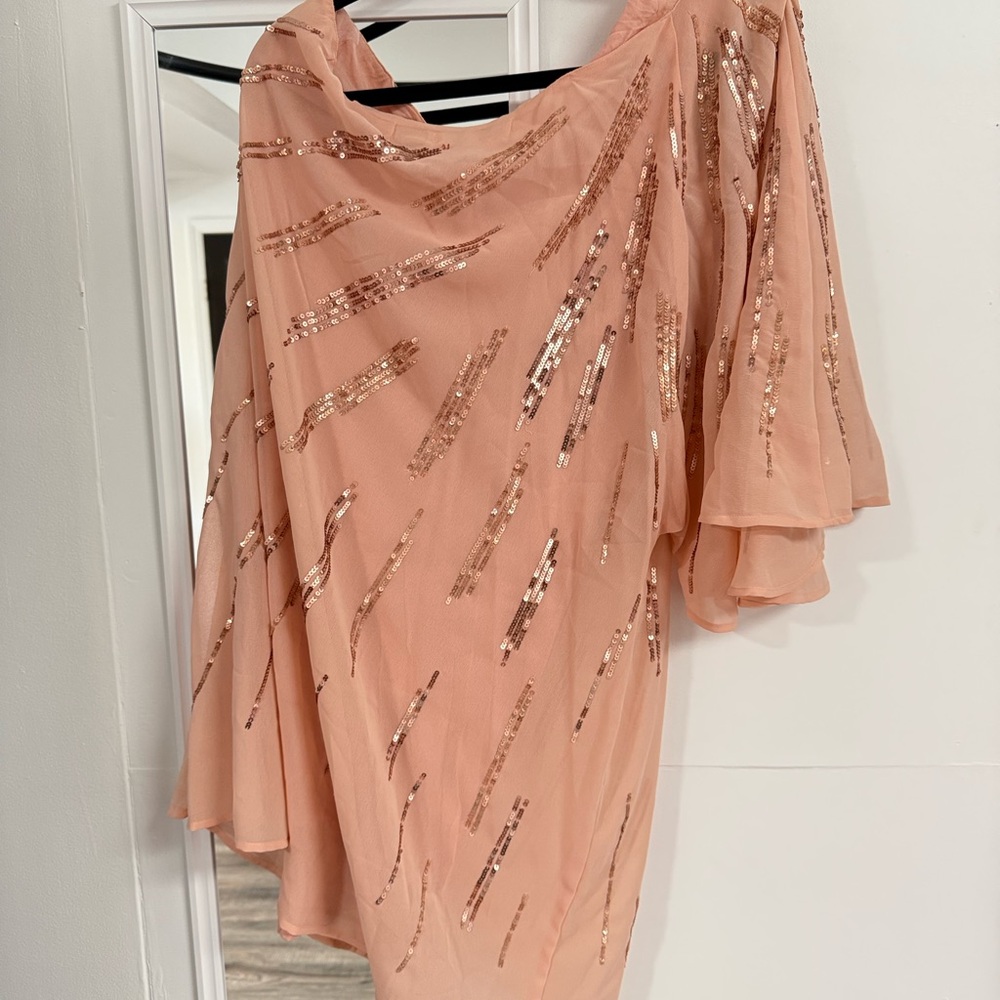 Elegant One Shoulder Peach Dress with Sequins